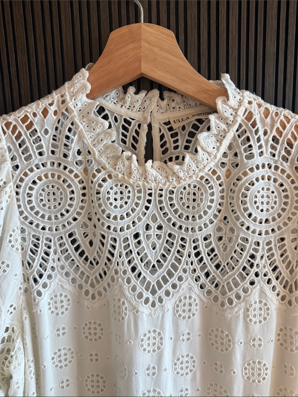 ULLA JOHNSON white Eyelet Lace Dress with Puff Sleeves - Picture 6 of 6